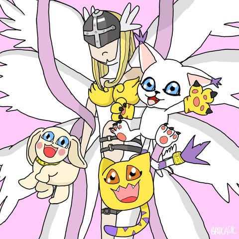 Nyaramon, Salamon, Gatomon, and Angewomon